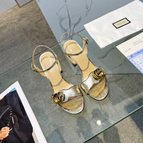 Alternative view of Gucci Mid Heel Leather Sandal Gold 453379 Dkt00 7100
