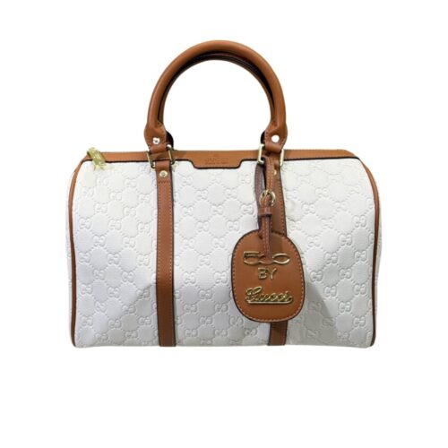 Gucci Leather Top Handle Bag White And Brown 33cm