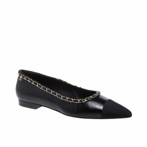 Chanel Ballerina Flat With Chain Smooth Leather And Fabric Black