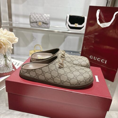 Alternative view of Gucci Women With Horsebit GG Canvas Mule Camel And Dark Brown 837130 Fab10 2543