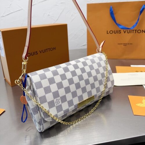 Alternative view of Louis Vuitton Favorite MM Damier Azur Crossbody Bag White 25Cm N41275