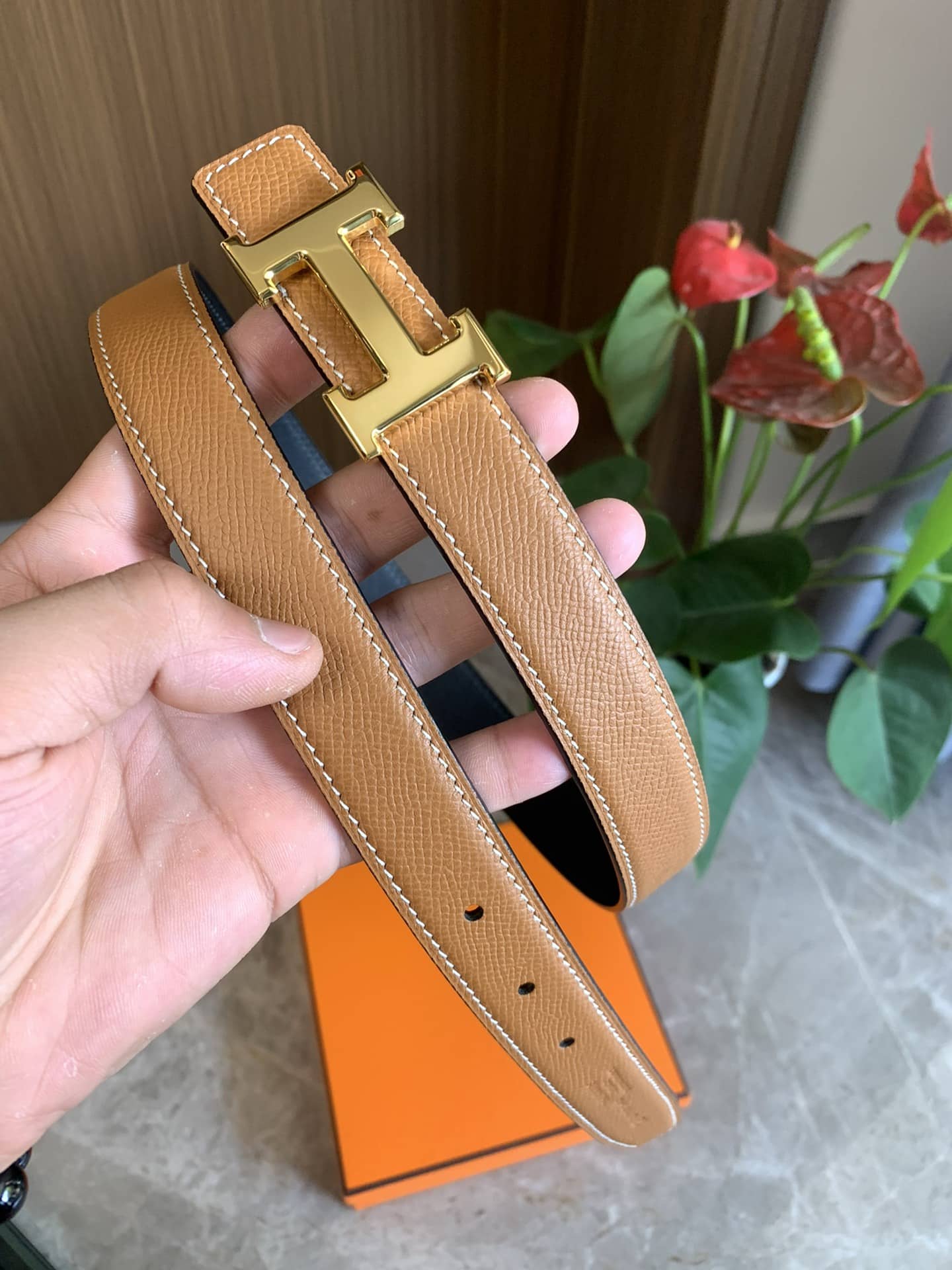 Hermes Mini H Belt Buckle And Reversible Leather Strap Gold Brown 24mm H079645CC06 - Image 2