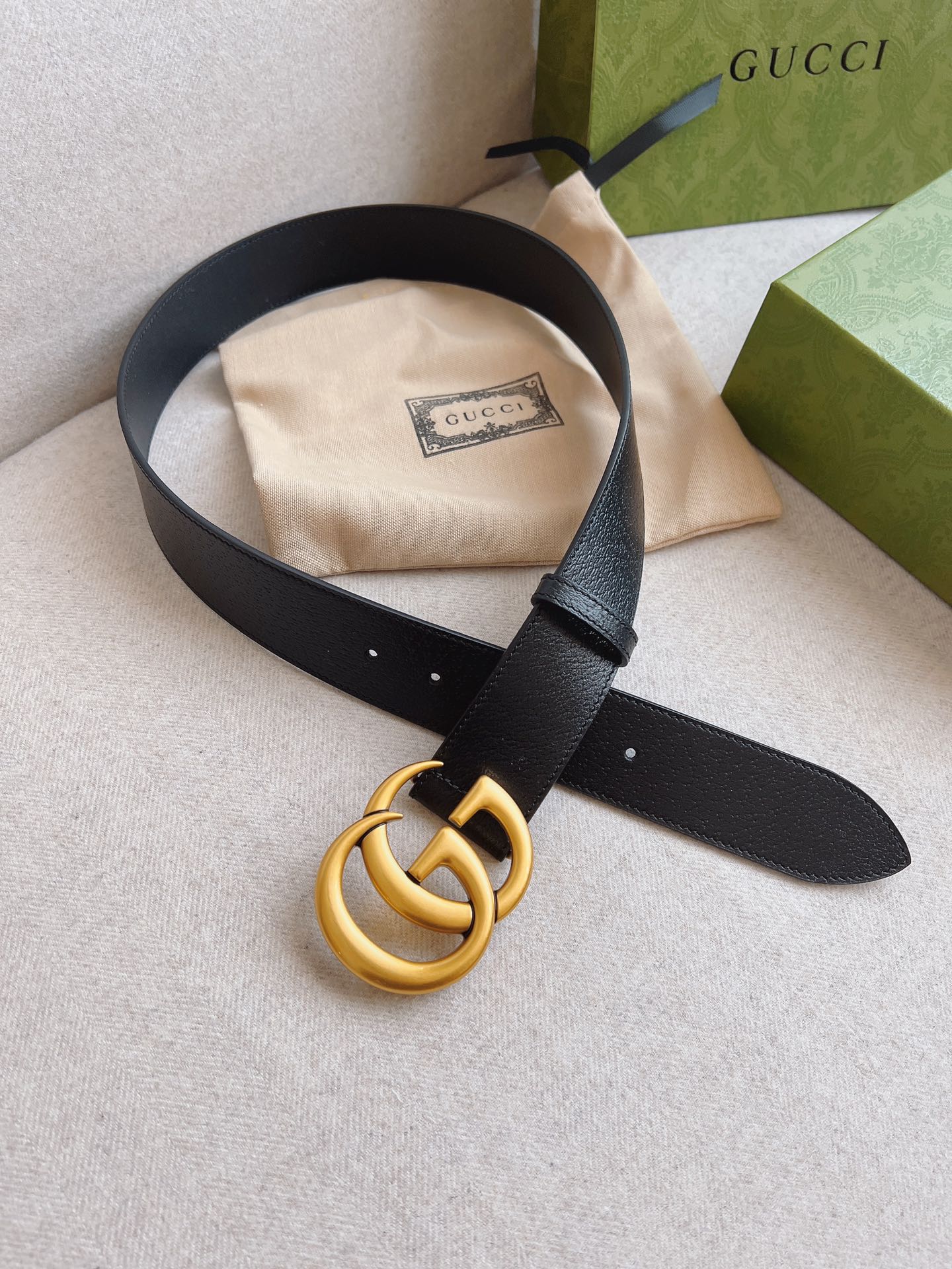 Gucci GG Marmont Wide Gold Logo Leather Belt Black 40Mm 406831 Dj20T 1000 - Image 4