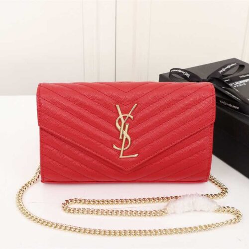 Alternative view of Saint Laurent Cassandre Matelassé Envelope In Grain De Poudre Embossed Leather Red 22Cm 695108Bow016008