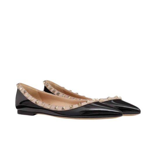 Valentino Patent Rockstud Ballet Flat Black Poudre 7W2S0403VNW N91