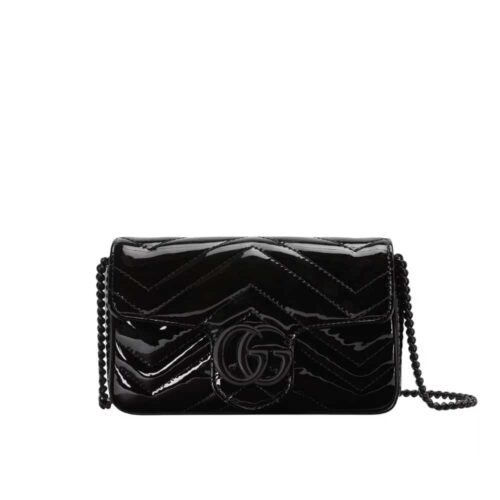 Gucci GG Marmont Mini Patent Leather Shoulder Bag Black 17Cm 476433 AACDE 1000