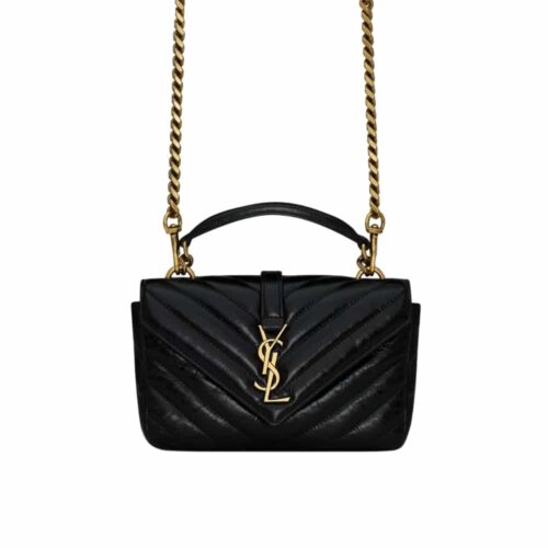 Saint Laurent College Mini Shiny Crackled Leather Chain Bag Black 20Cm 779430Dzh071000