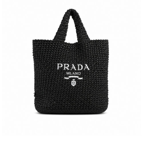 Prada Large Crochet Raffia Tote Bag Black 40cm 1BG392 2A2T F0002 V OOL