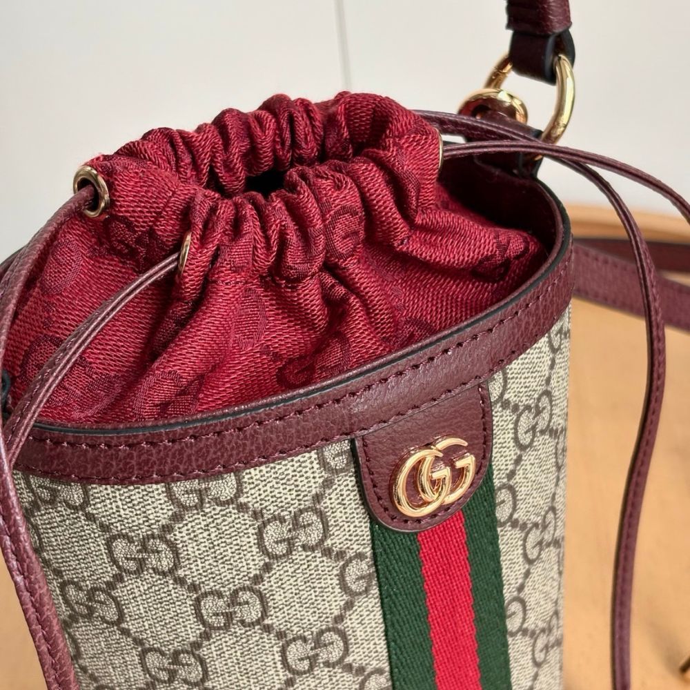 Gucci Ophidia Mini Bucket Bag Beige And Dark Red 20Cm 838462 FAE0O 9869 - Image 6