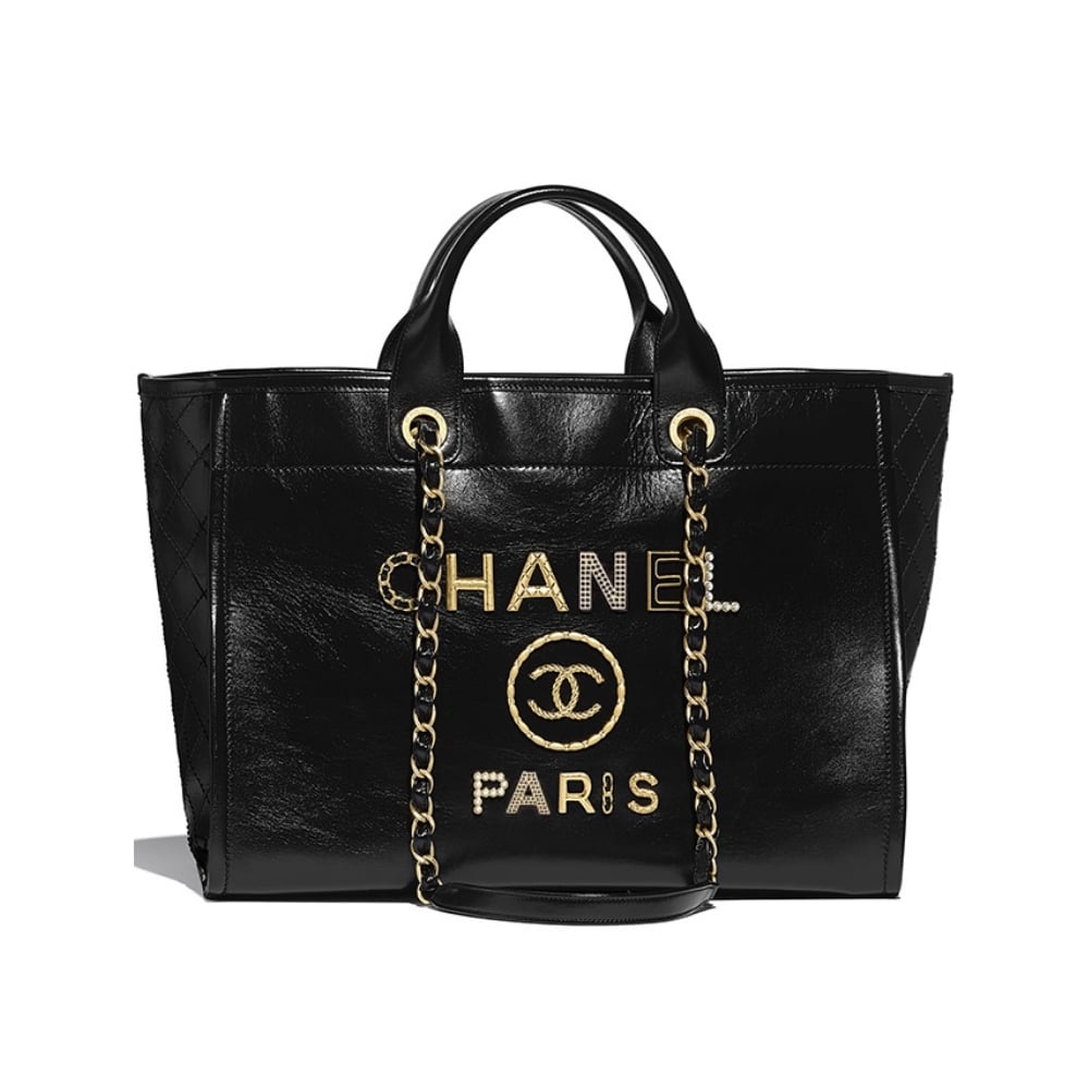 Chanel Deauville Large Smooth Leather Tote Bag Black 38cm