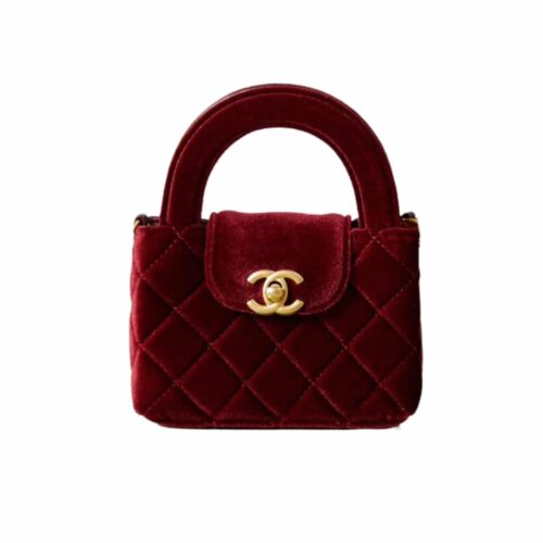 Chanel Kelly Nano Quilted Velvet Handle Bag Red 13cm