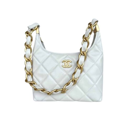 Chanel Gabrielle Small Smooth Leather Hobo Bag White 22cm