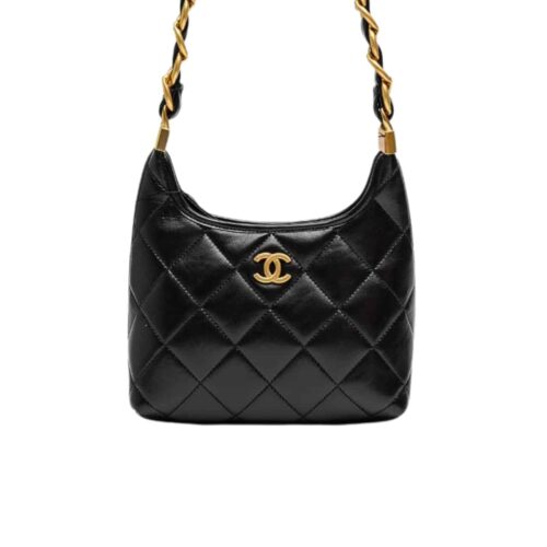 Chanel Gabrielle Small Smooth Leather Hobo Bag Black 22cm
