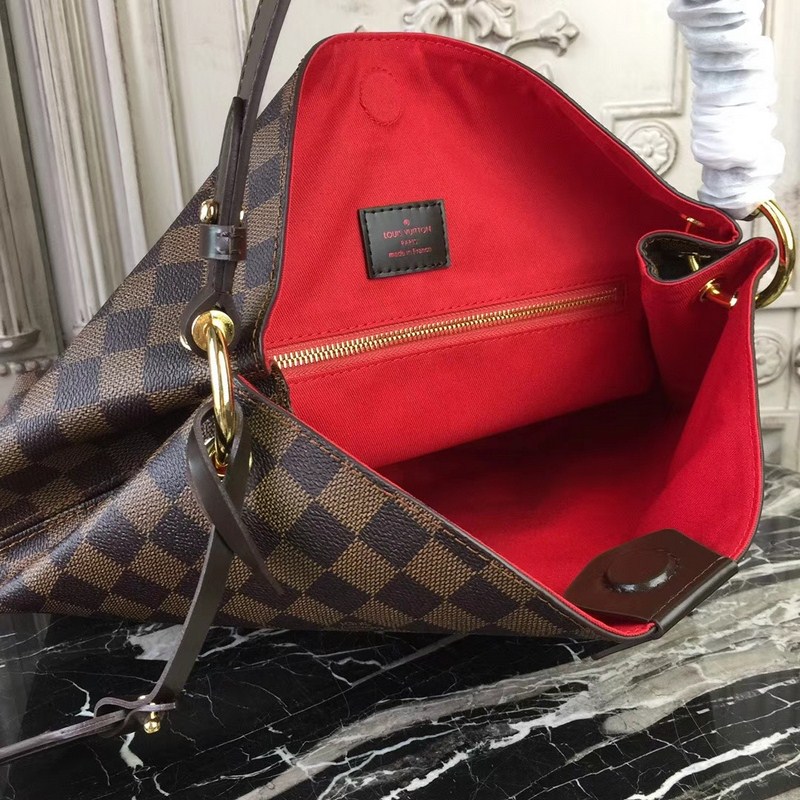Louis Vuitton Graceful PM Damier Ebene Hobo Bag Brown Red 35cm N44044 - Image 3
