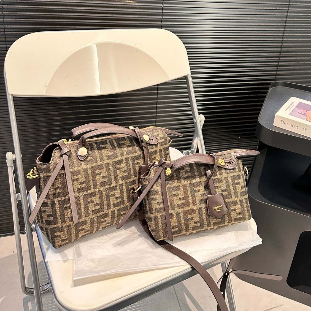 Fendi By The Way Medium FF Jacquard Fabric Boston Bag Brown 27Cm 8BL155AFPMF1GL7 - Image 8