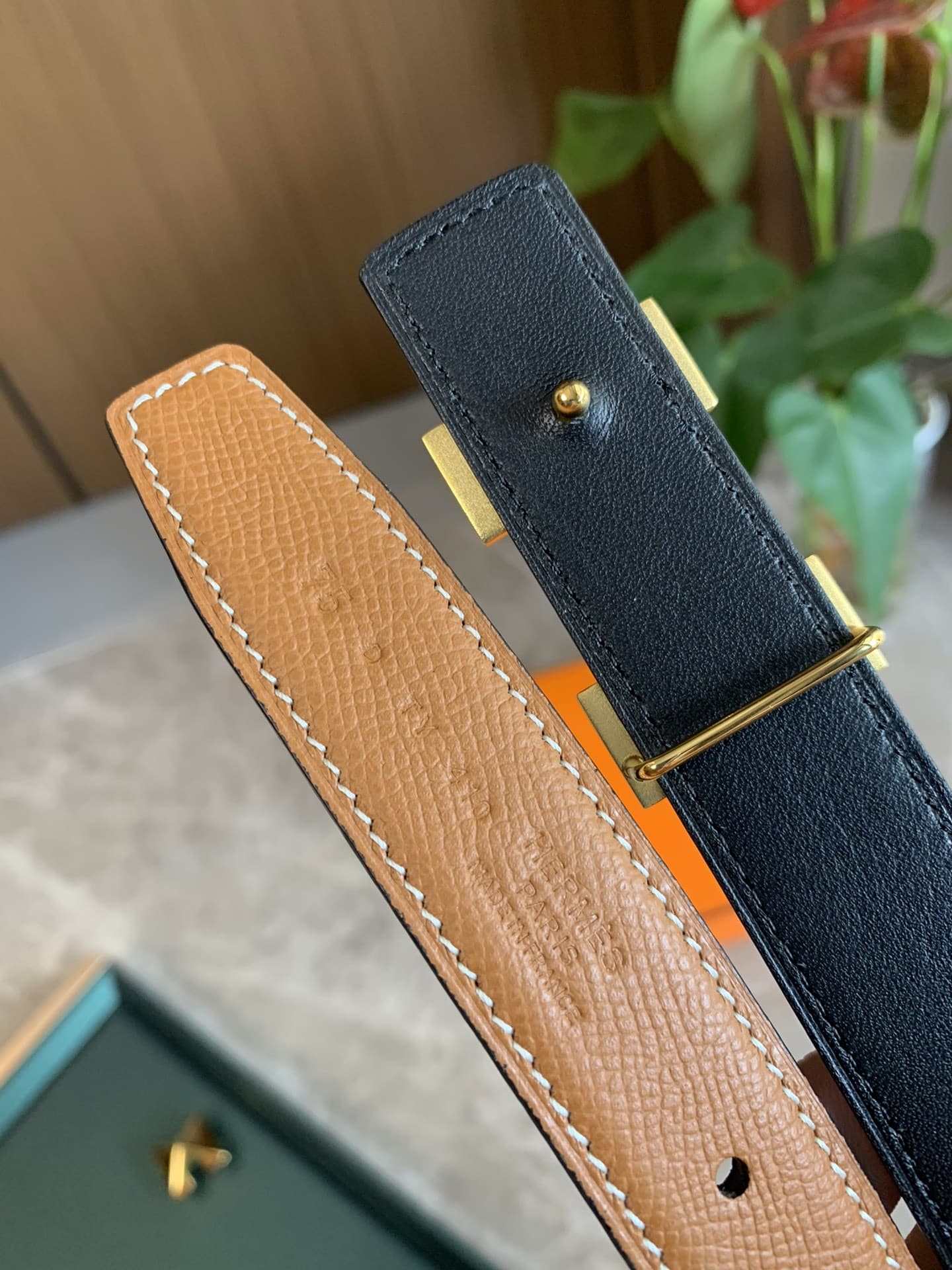 Hermes Mini H Belt Buckle And Reversible Leather Strap Gold Brown 24mm H079645CC06 - Image 4