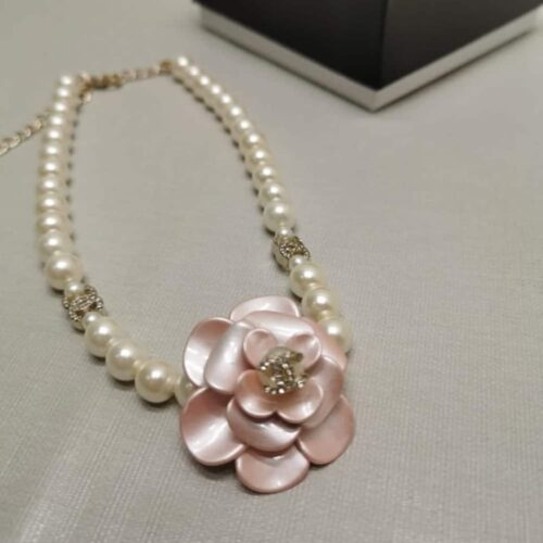Alternative view of Chanel Camellia Choker Necklace Resin Pearls Pink Gold ABA025 B09960 NL921