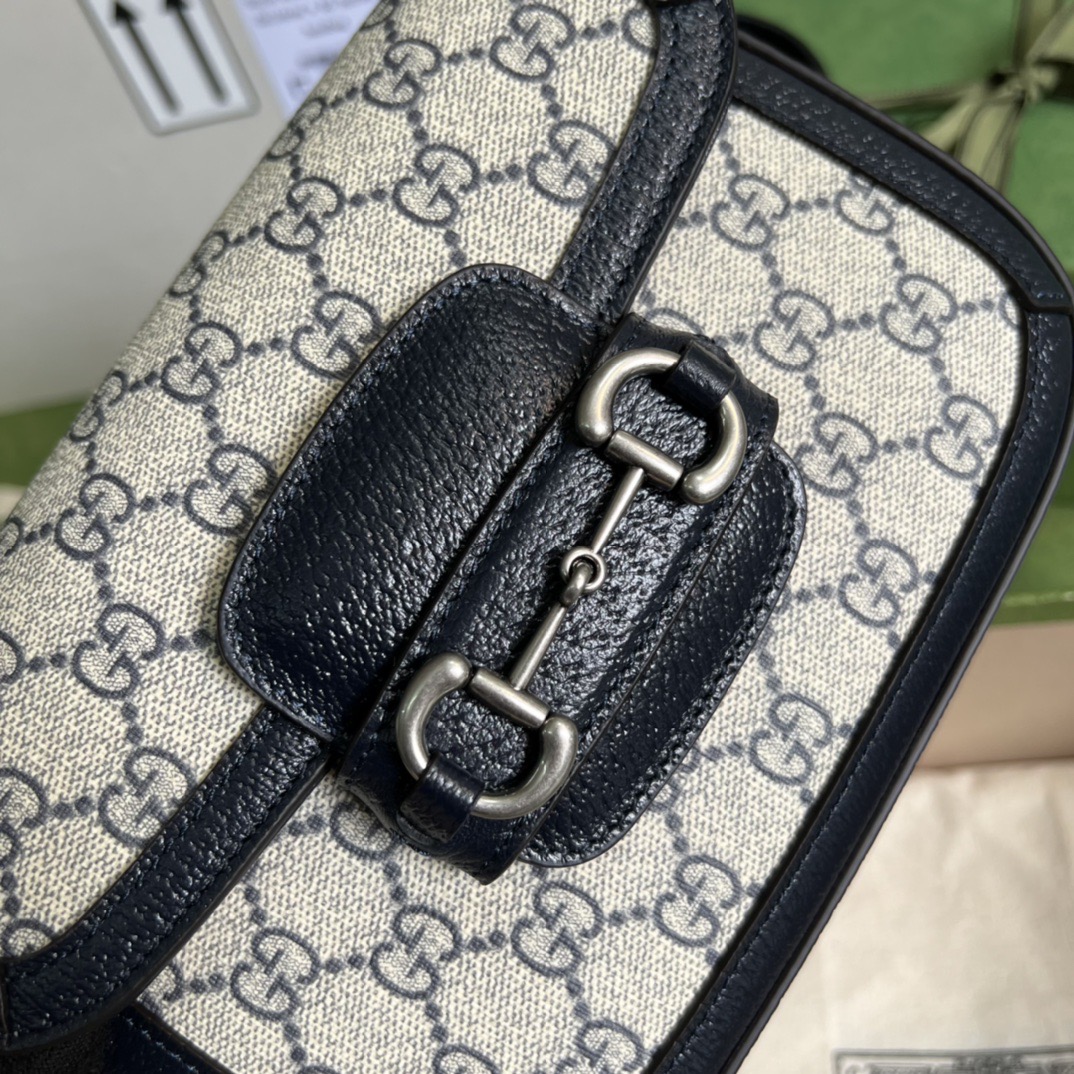 Gucci Horsebit 1955 Small GG Supreme Canvas Shoulder Bag Navy Blue 20cm 658574 96IWN 4076 - Image 3