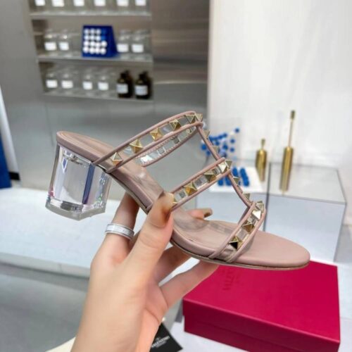 Alternative view of Valentino Garavani Rockstud Slide Sandal In Transparent Beige 60mm 2W0S0C47NGU V6L