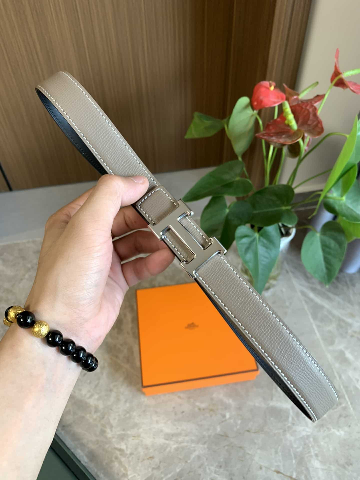 Hermes Mini H Belt Buckle And Reversible Leather Strap Silver Grey 24mm H079645CK05 - Image 5