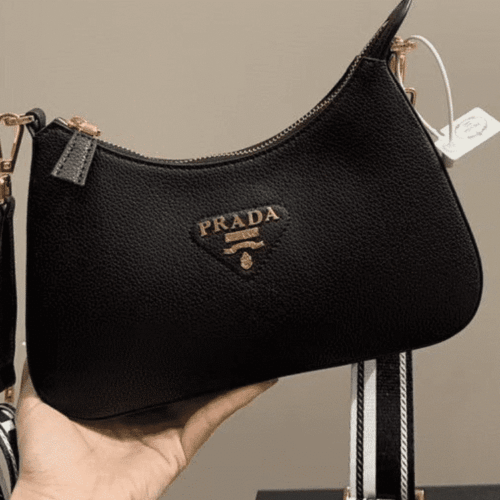 Alternative view of Prada Grained Leather Hobo Bag Black 23Cm