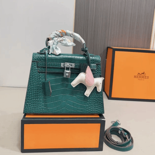 Alternative view of Hermes Kelly 25 Shiny Alligator Handbag Vert Emerald 25Cm