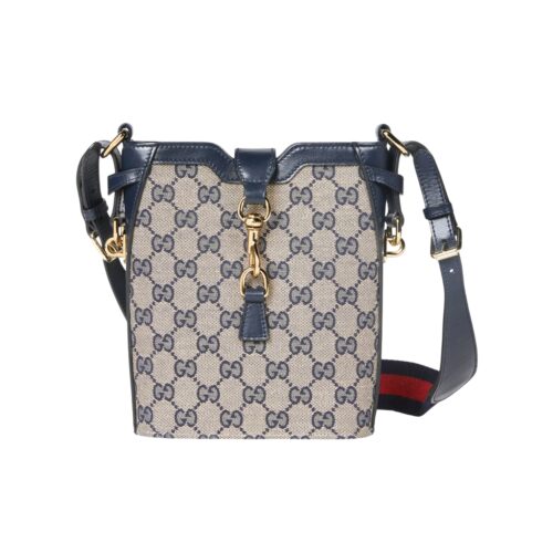 Gucci Small GG Supreme Canvas Bucket Bag Beige Blue ‎19Cm