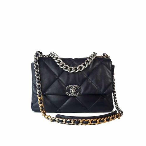 Chanel 19 Large Smooth Leather Handbags Black 31cm