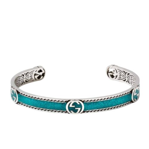Gucci Cuff Bracelet Interlocking Gg Sterling Silver Turquoise Enamel