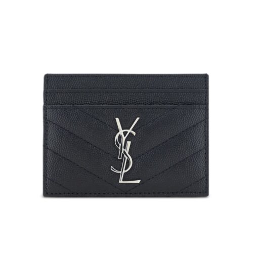 Saint Laurent Cassandre Matelassé Grain De Poudre Leather Card Case Black 10Cm 423291BOW021000
