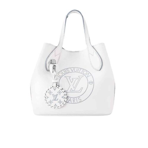 Louis Vuitton Mahina Leather Shoulder Bag White And Blue 23Cm