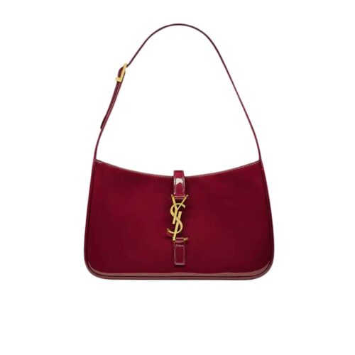 Saint Laurent Le 5 A 7 Patent Leather Hobo Bag Wine Red 25Cm 657228B870W6413