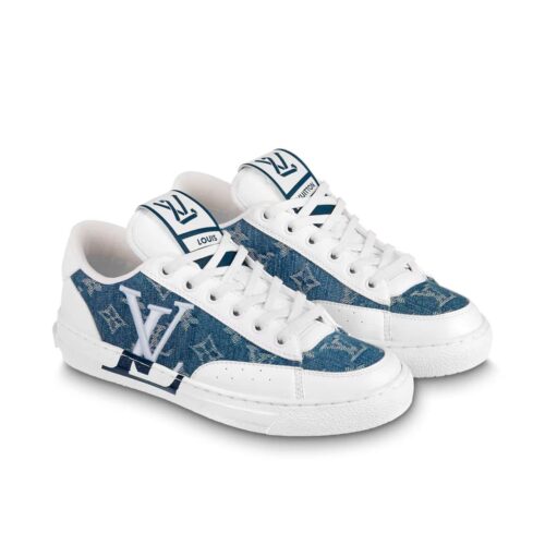 Louis Vuitton Charlie Monogram Denim Trainers White Blue 1AAW2G