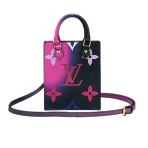 Louis Vuitton Petit Sac Plat Monogram Crossbody Bag Black And Pink 17Cm