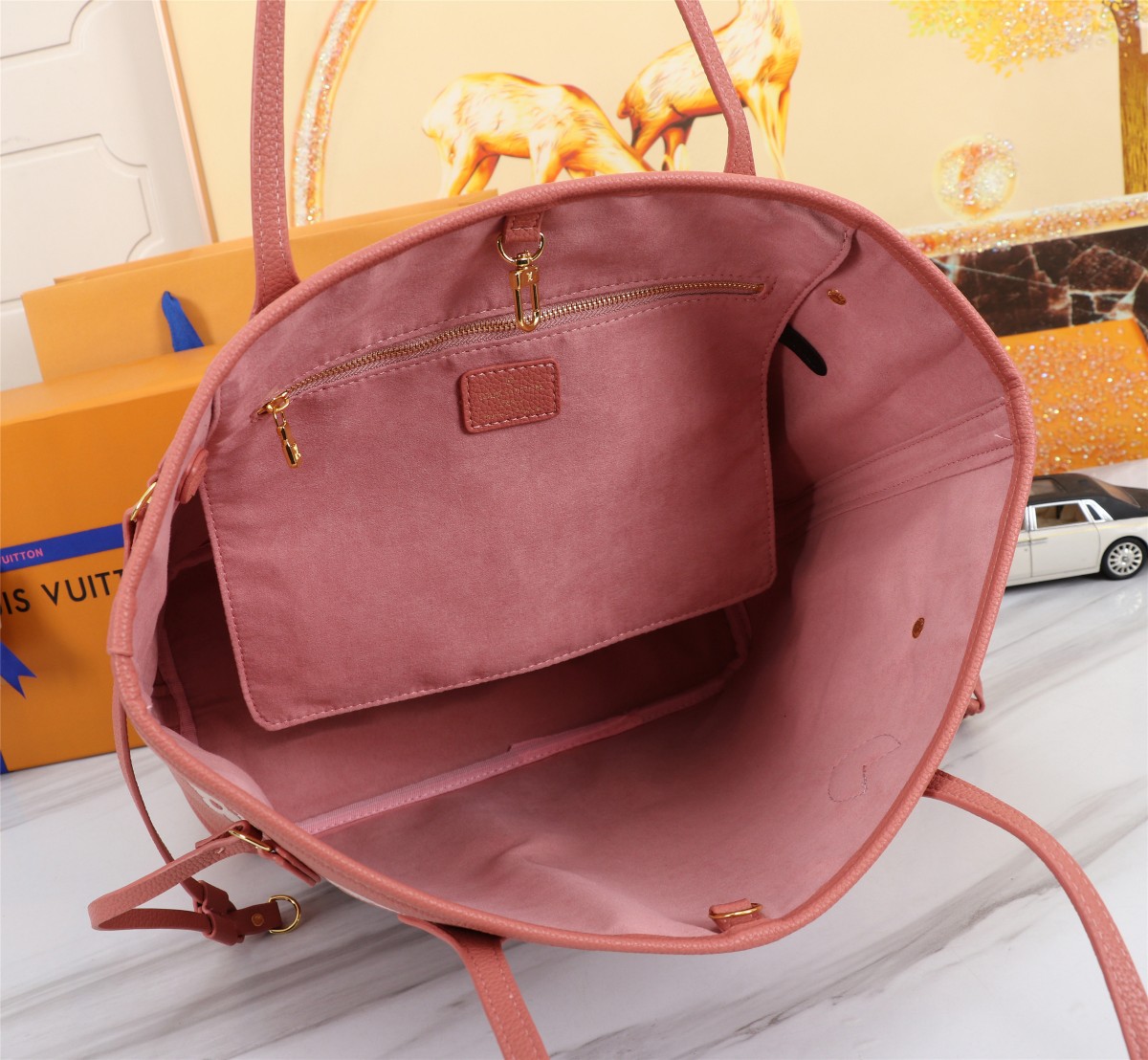 Louis Vuitton Neverfull MM Bicolor Monogram Empreinte Tote Bag Trianon Pink 31cm M46329 - Image 9