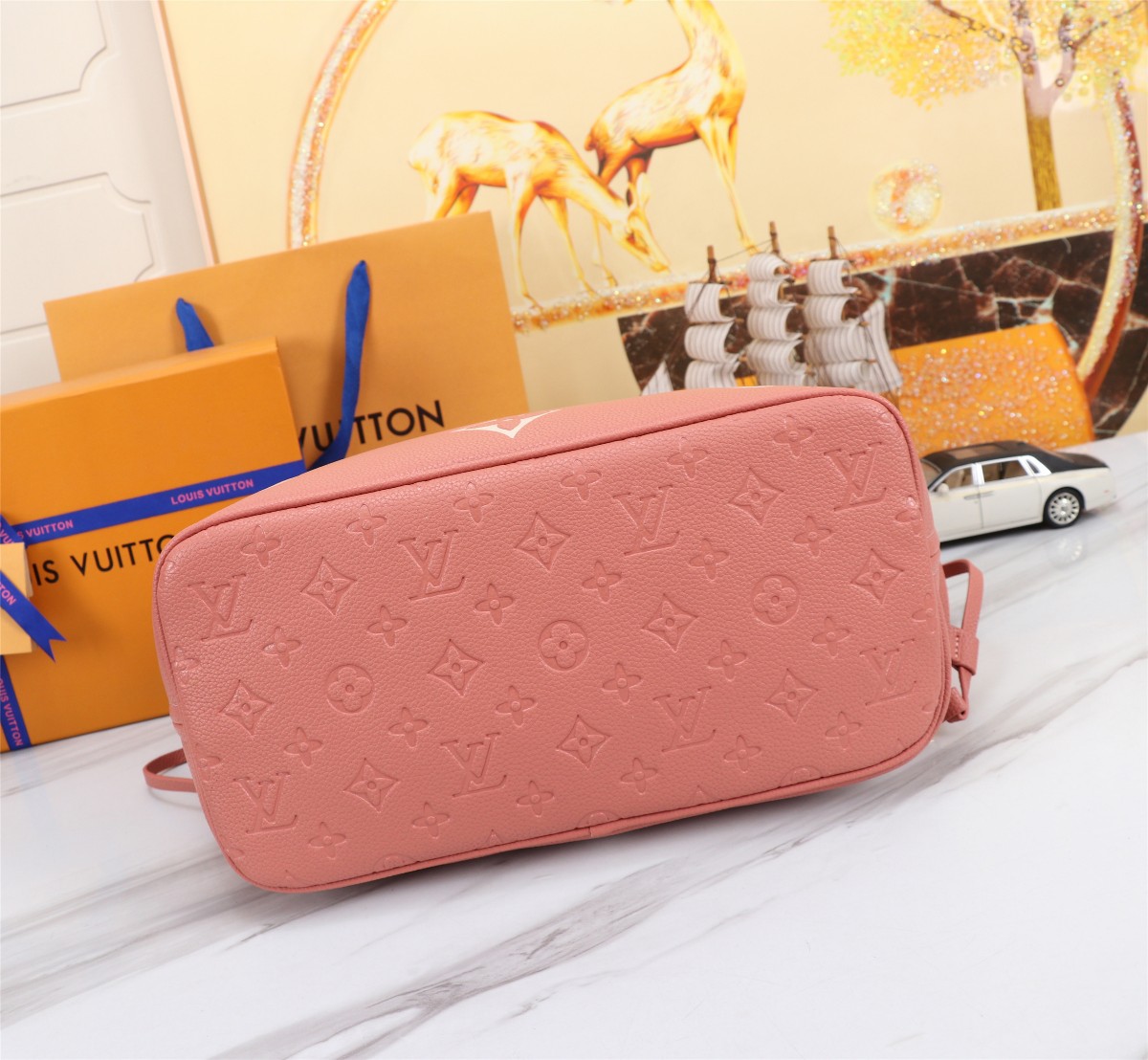 Louis Vuitton Neverfull MM Bicolor Monogram Empreinte Tote Bag Trianon Pink 31cm M46329 - Image 5