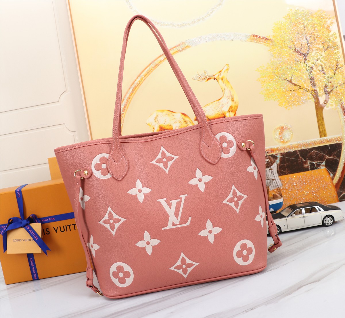 Louis Vuitton Neverfull MM Bicolor Monogram Empreinte Tote Bag Trianon Pink 31cm M46329 - Image 4
