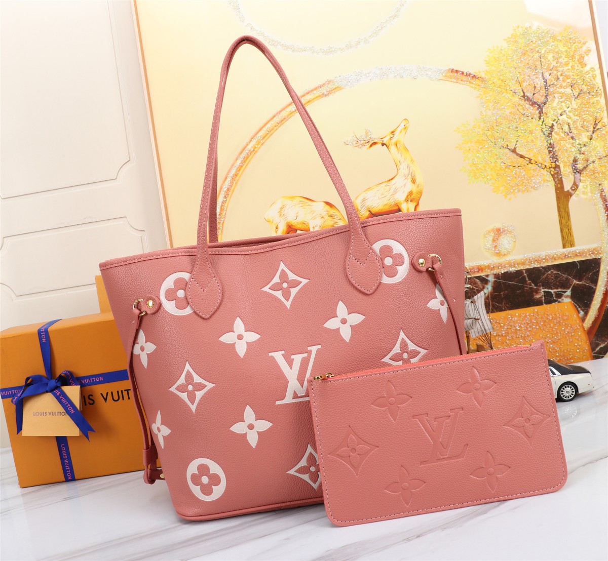 Louis Vuitton Neverfull MM Bicolor Monogram Empreinte Tote Bag Trianon Pink 31cm M46329 - Image 2
