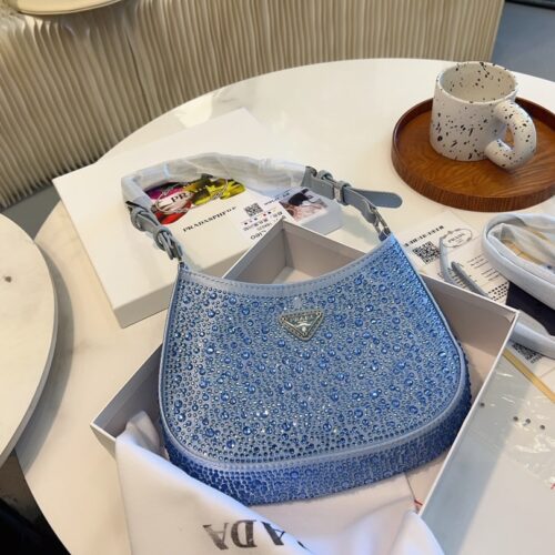 Alternative view of Prada Cleo Satin Bag With Crystals Blue 1Bc169 2Awl F0076 V Hoo