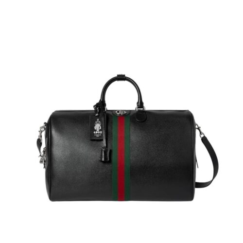 Gucci Web Trademark Medium Leather Duffle Bag Black 44Cm