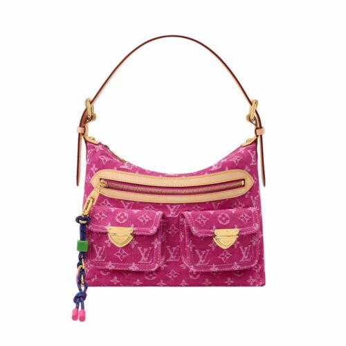 Louis Vuitton Baggy Medium Monogram Denim Shoulder Bag Fuchsia 30cm M28266