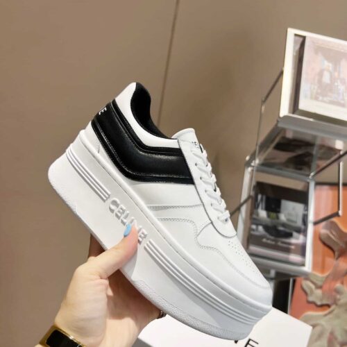 Alternative view of Celine Block Sneaker With Wedge Outsole In Calfskin Optic White Black 346163338C01Ok