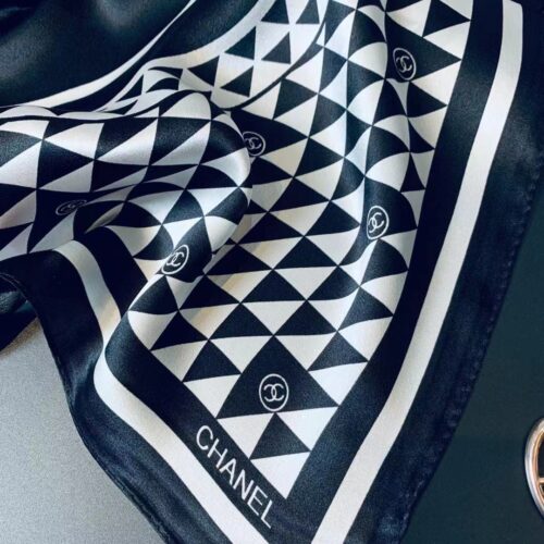 Alternative view of Chanel Geometric Triangle CC Square Scarf Silk Twill Black White 70cm