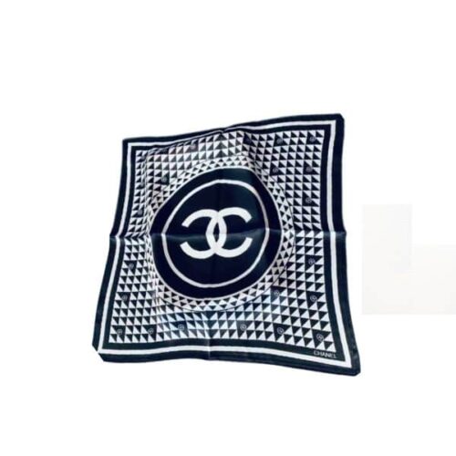 Chanel Geometric Triangle CC Square Scarf Silk Twill Black White 70cm