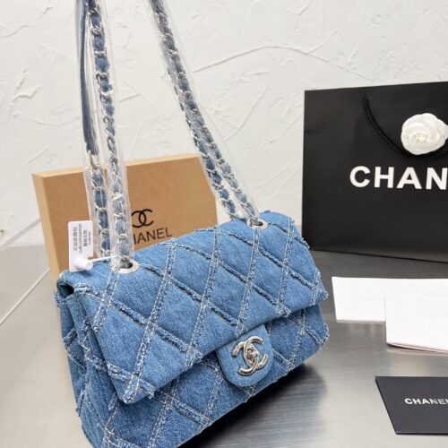 Alternative view of Chanel Classic Medium Distressed Denim Flap Bag Blue 25cm