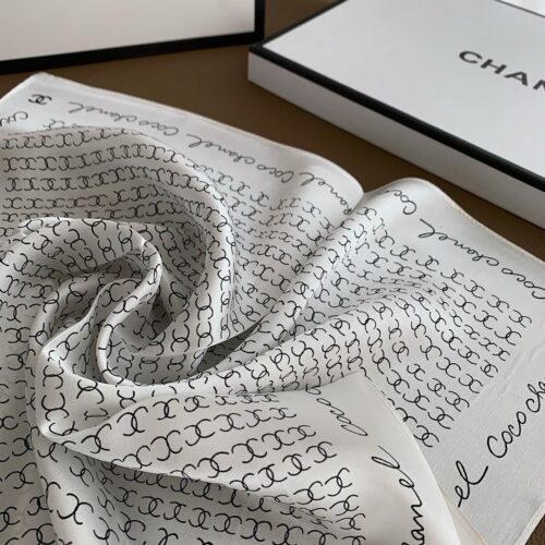 Alternative view of Chanel Coco Signature Square Scarf Silk Twill White Black 70cm