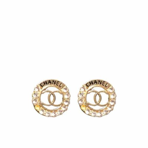 Chanel Stud Earrings Round Crystals Gold