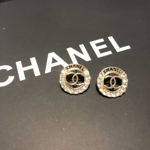 Alternative view of Chanel Stud Earrings Round Crystals Gold