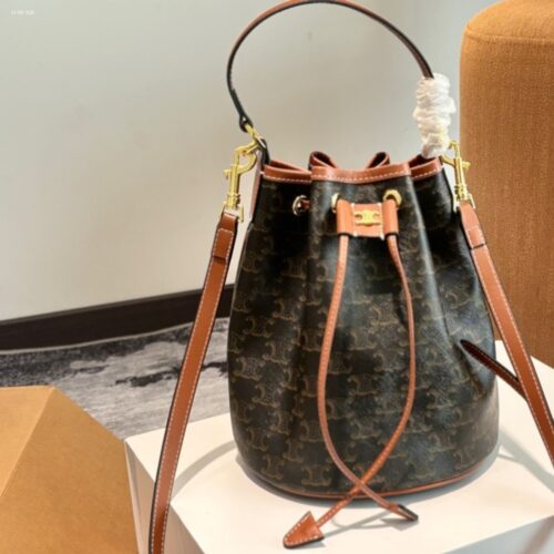 Alternative view of Celine Clara Triomphe Canvas Calfskin Brown 23Cm