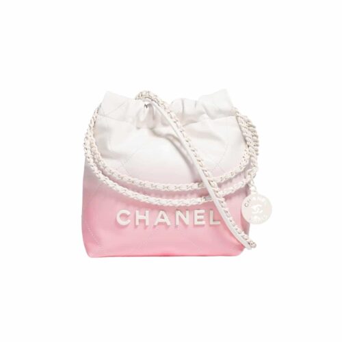 Chanel 22 Mini Gradient Smooth Leather Bucket Bag Pink White 20cm